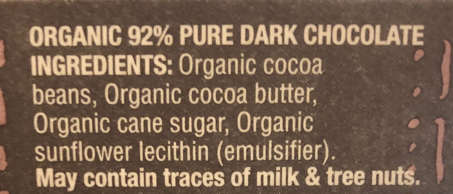 Madecasse 92% dark chocolate bar - Ingredients