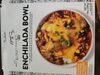 A corn tortilla layered in between riced cauliflower, black beans and veggies topped with enchilada sauce and cheddar cheese enchilada bowl - Product