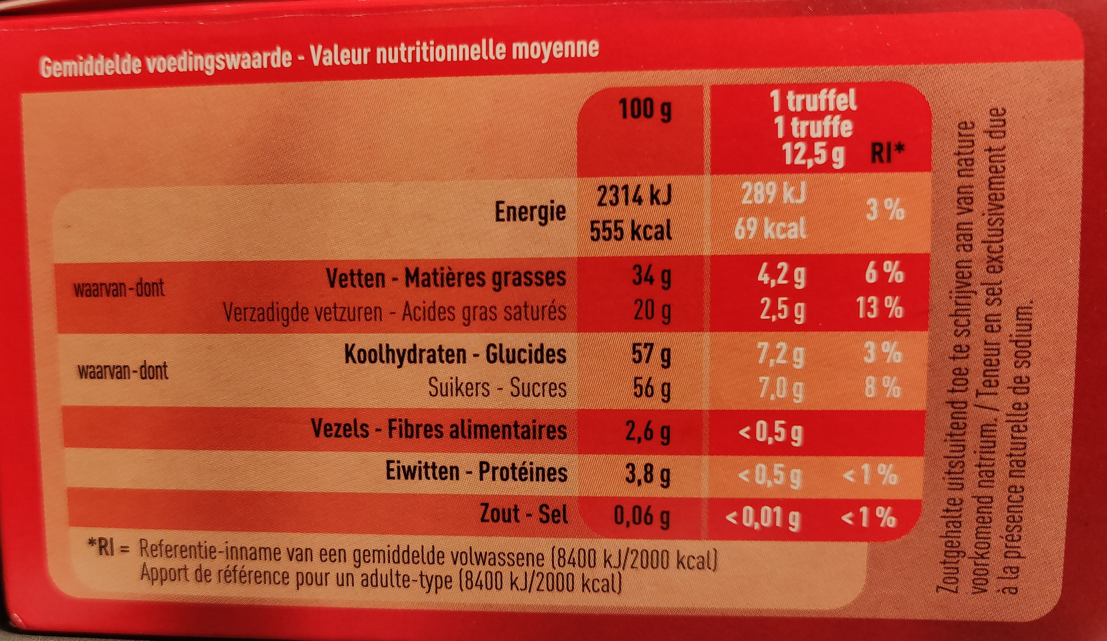Truffes - chocolat au lait - Voedingswaarden - fr