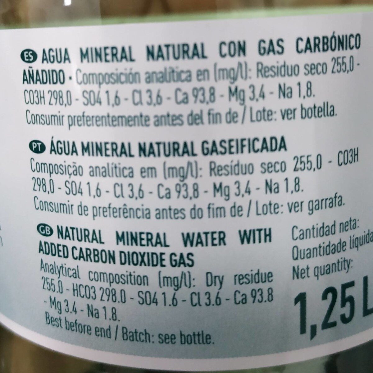 Agua mineral natural con gas - Nutrition facts - es
