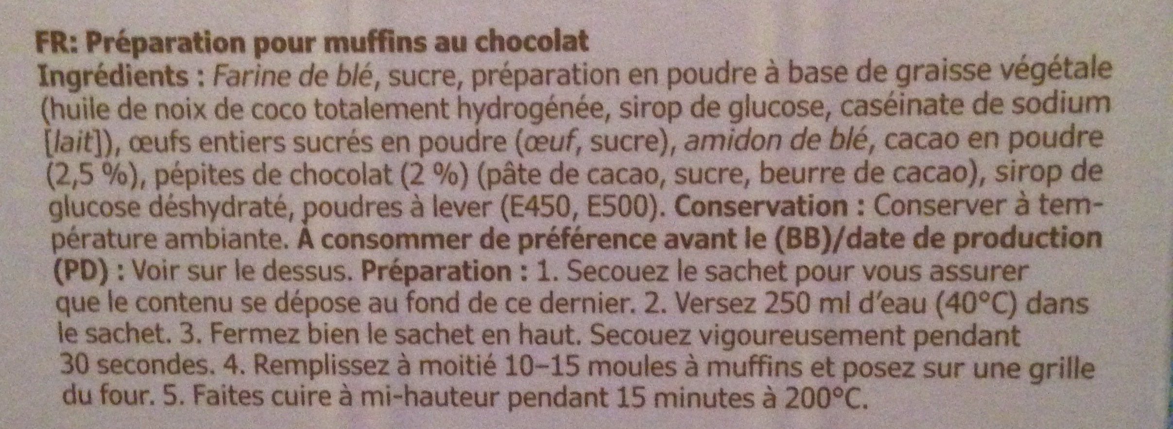 Préparation pour Muffins au Chocolat - Ingrediënten - fr
