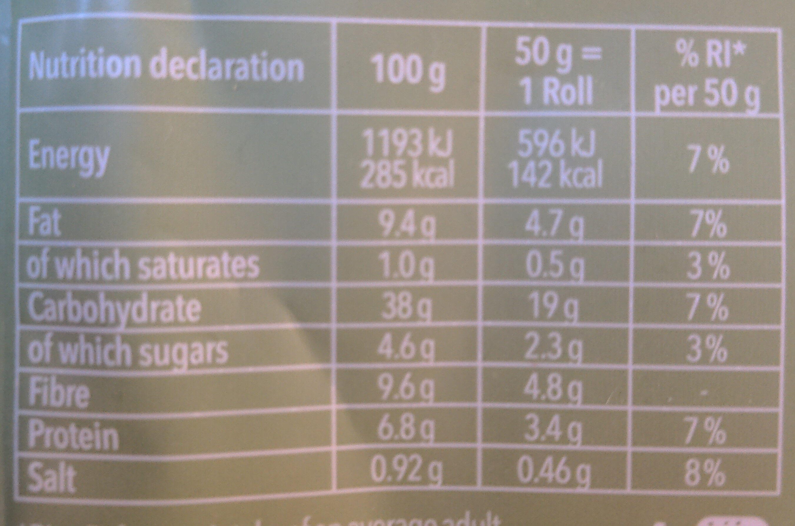 Brown Ciabatta Rolls with Buckwheat and Sourdough - Tableau nutritionnel - en