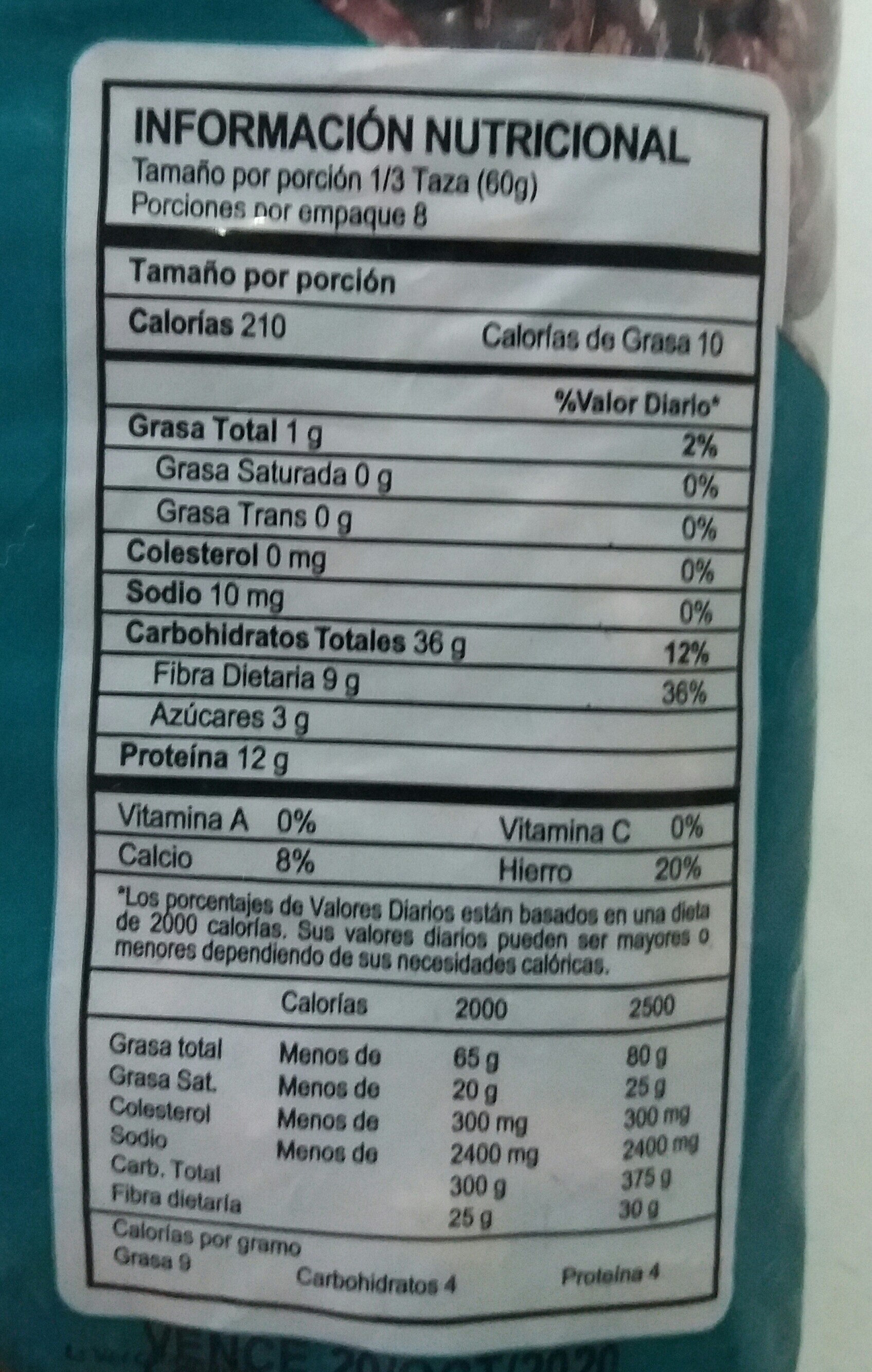 Frijol Calima - Nutrition facts - es