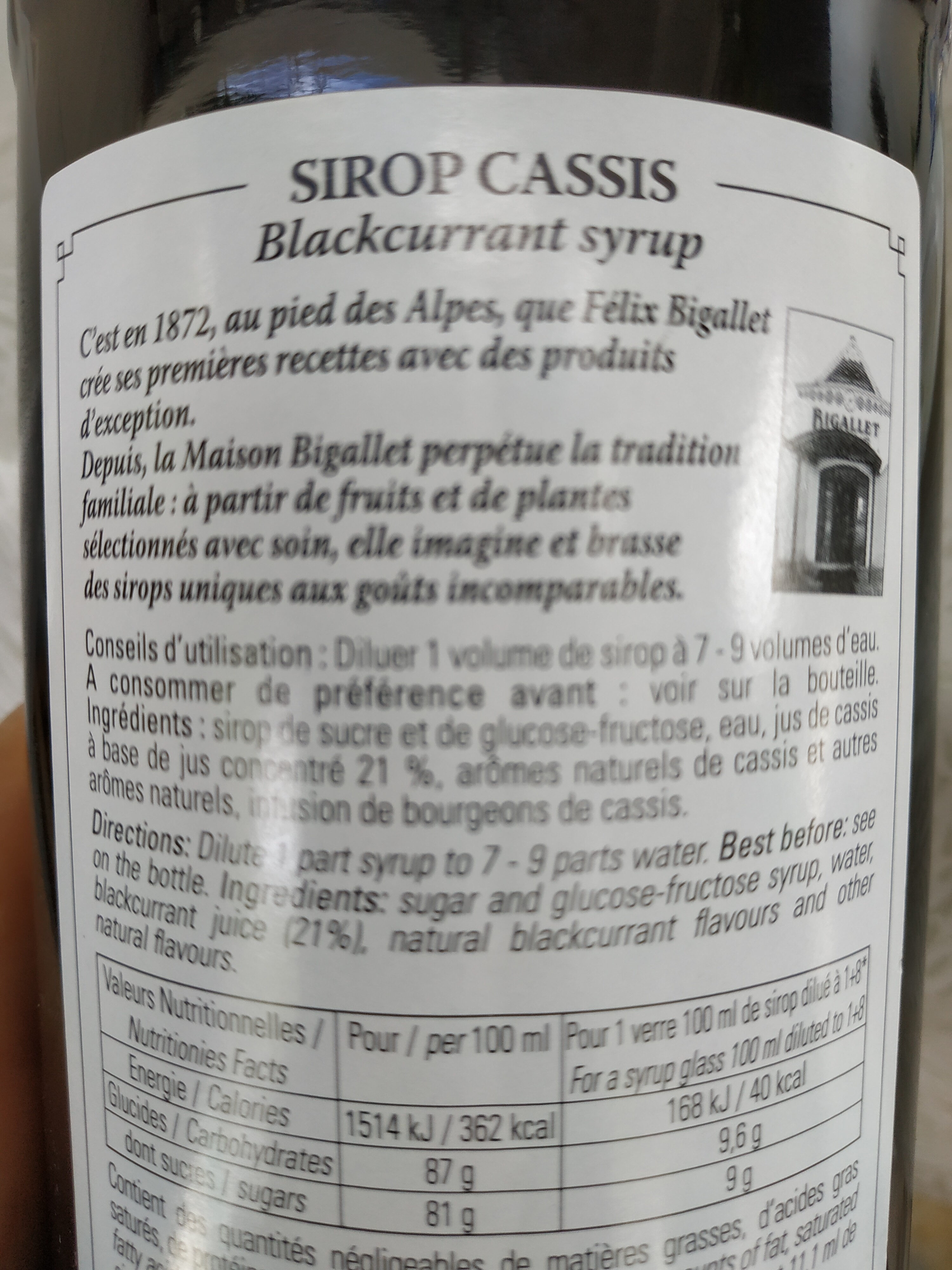 sirop cassis - Ingredientes - fr