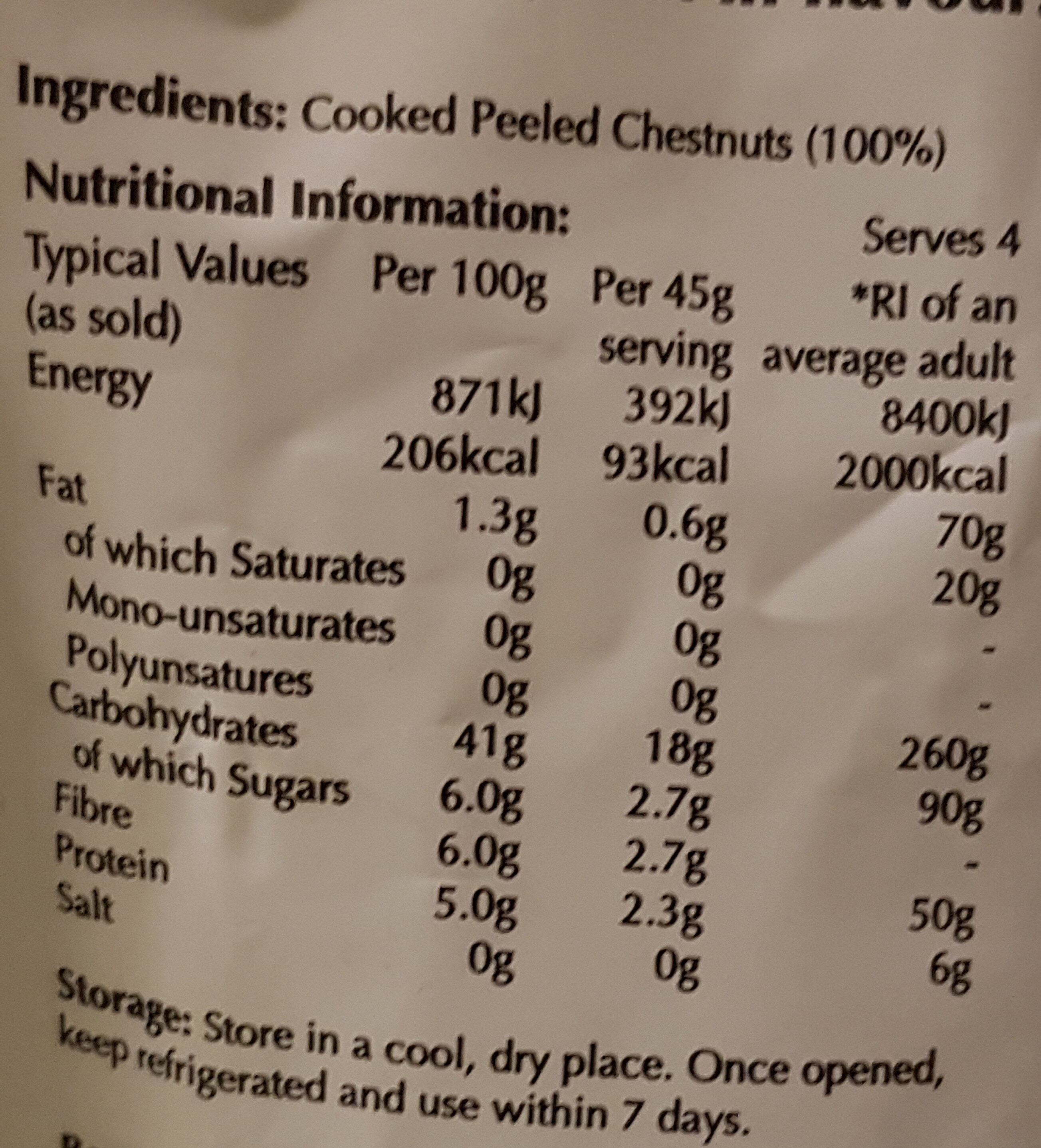 Whole Chesnuts - Ingredients