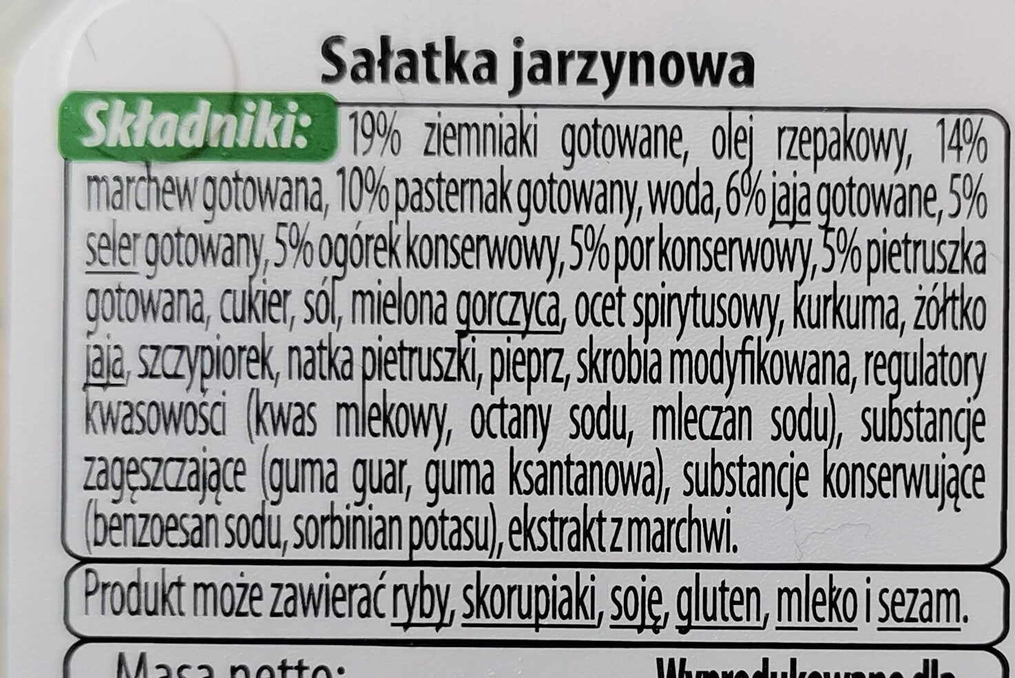 Salato Sałatka jarzynowa - المكونات - pl