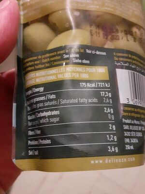 Olives vertes denoyautees - Nutrition facts