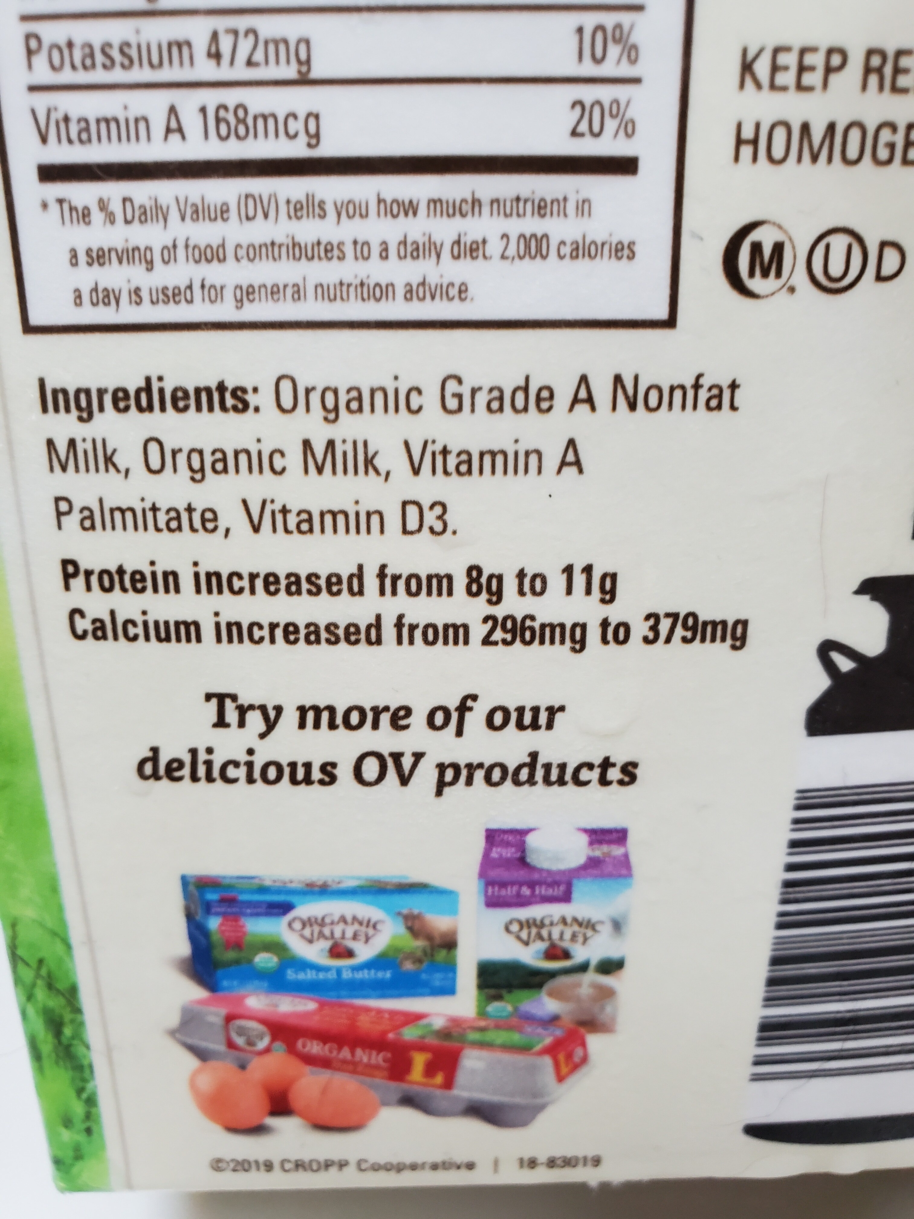 Organic Valley 1% Lowfat Milk - Ingredientes - en