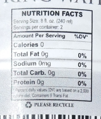 Top of the Rock Spring Water - Nutrition facts