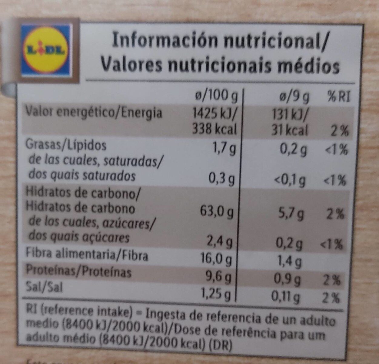 Tostas integrales de centeno - Nutrition facts - es
