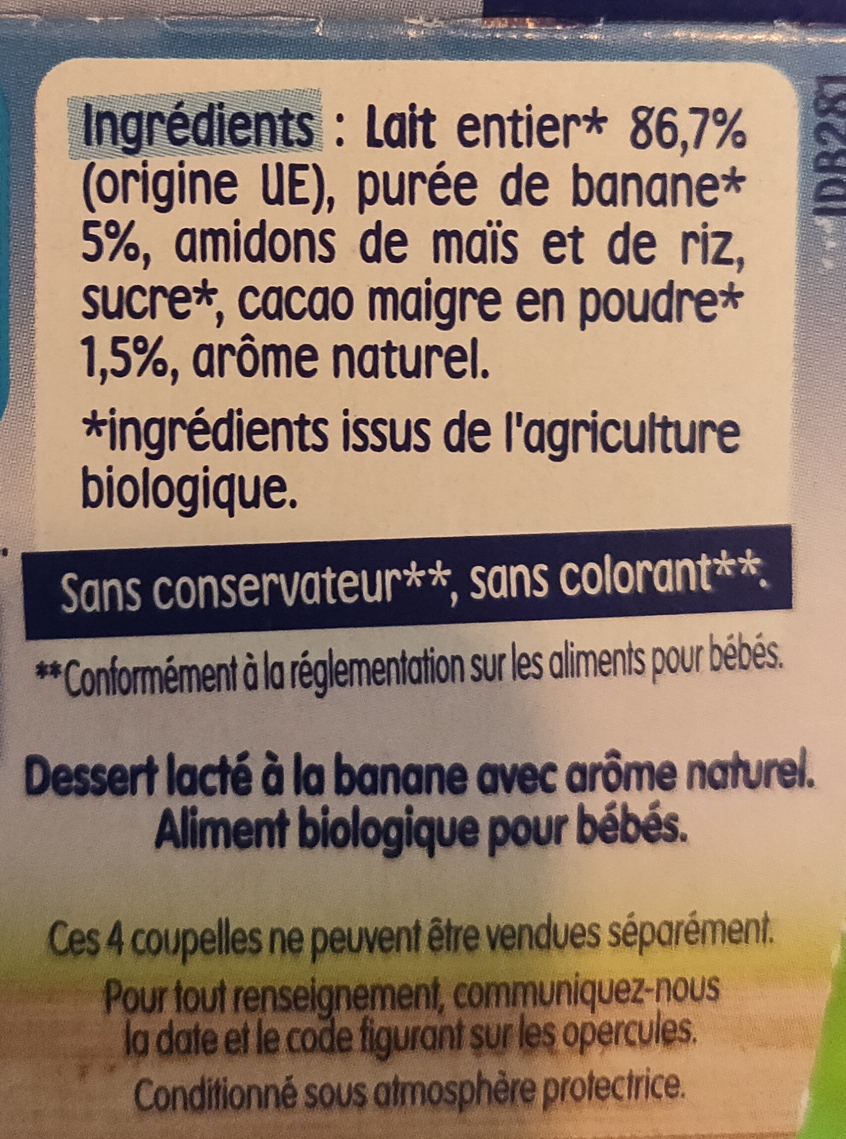 Nestlé p'tit gourmand banane cacao - Ingredients - fr