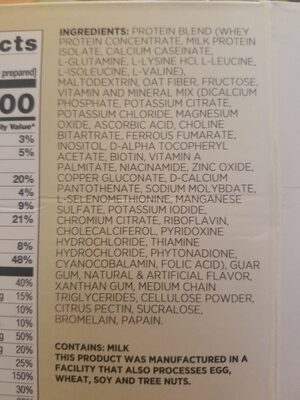 Advocare Vanilla Meal Replacement shake - Ingredientes - en