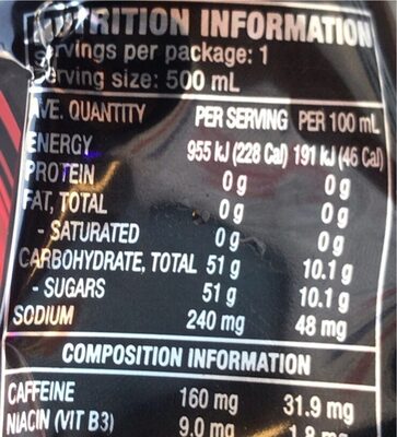 Original Mother energy drink - Nutrition facts