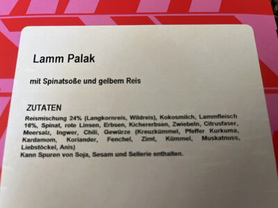 Lamm Palak - Ingredients - de