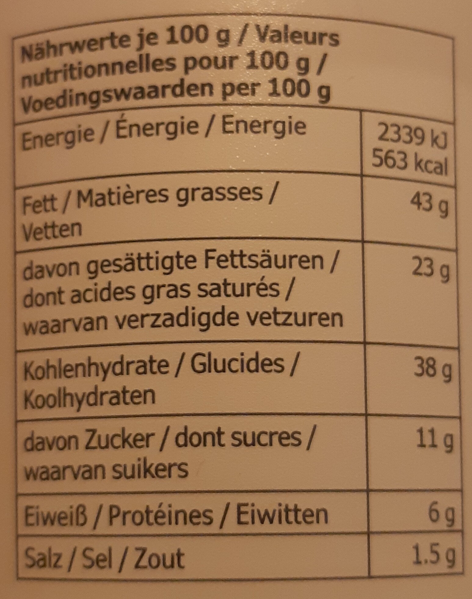 Rostad Lök - Röstzwiebeln / Fried Onions - Tableau nutritionnel