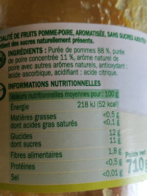 Compote pomme poire - Nutrition facts - fr