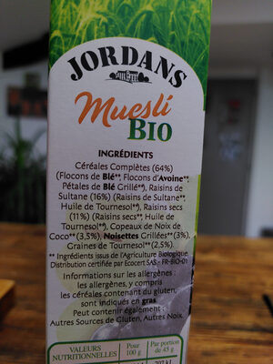 muesli Bio 36% fruits, noix & graines - Ingrédients
