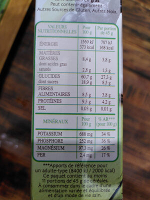 muesli Bio 36% fruits, noix & graines - Tableau nutritionnel