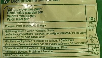 Epinards hachés à la crème fraîche - Tableau nutritionnel