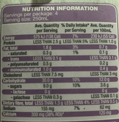Inner goodness long life rice milk - Nutrition facts