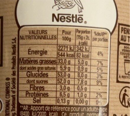 Cacao noisettes - Nutrition facts - fr