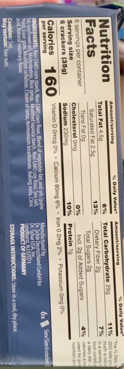 table crackers - Nutrition facts