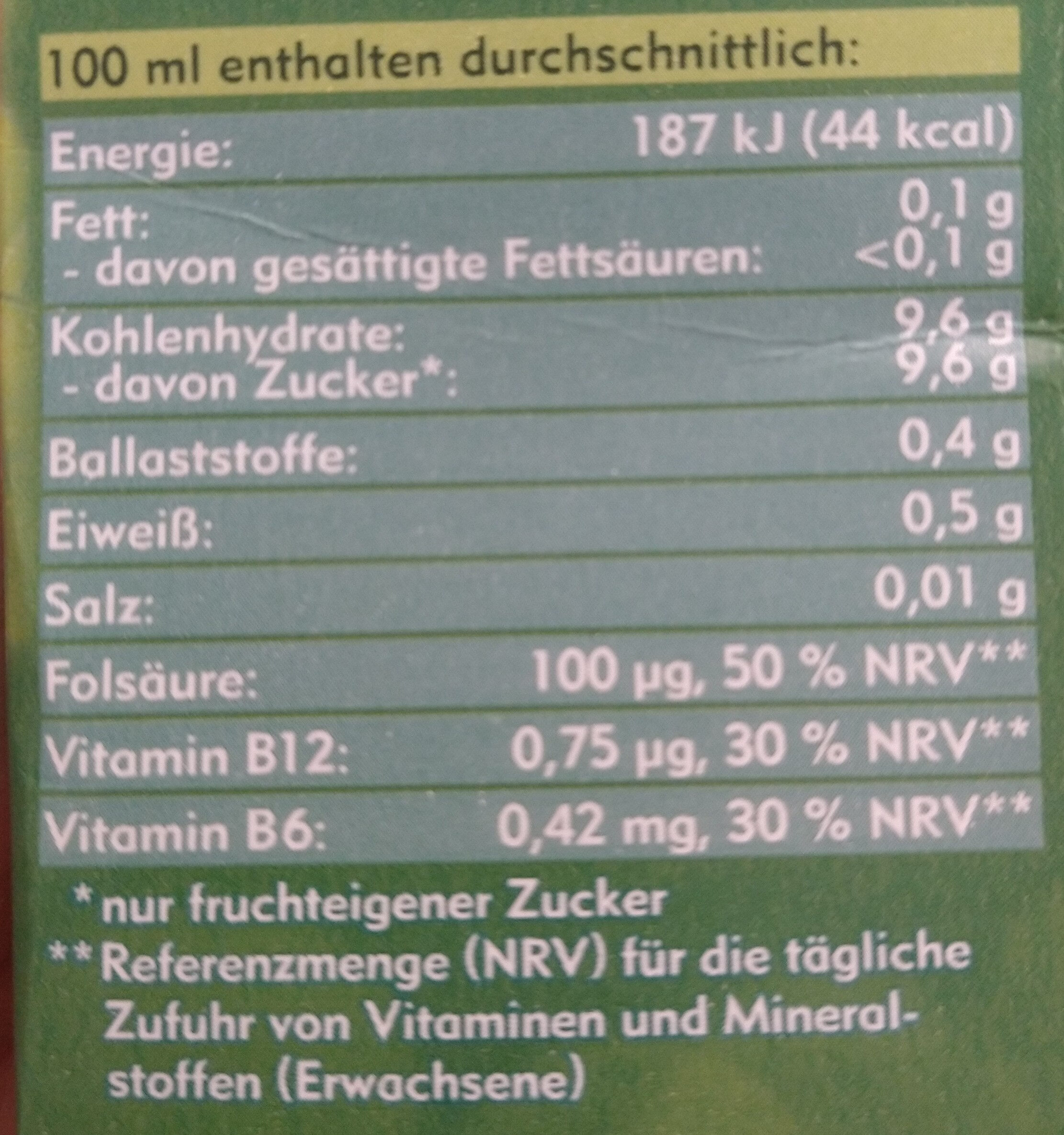 Amecke +Folsäure Saft - Tableau nutritionnel - de