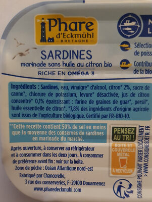 sardines marinade sans huile au citron bio - Ingrédients