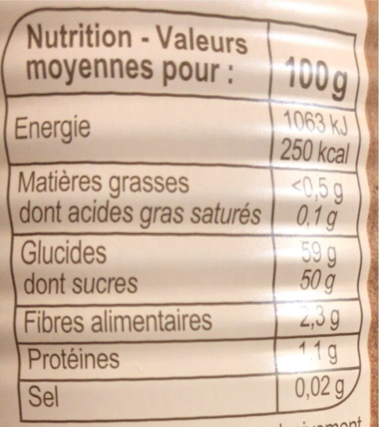 Creme marrons vanillée - Tableau nutritionnel