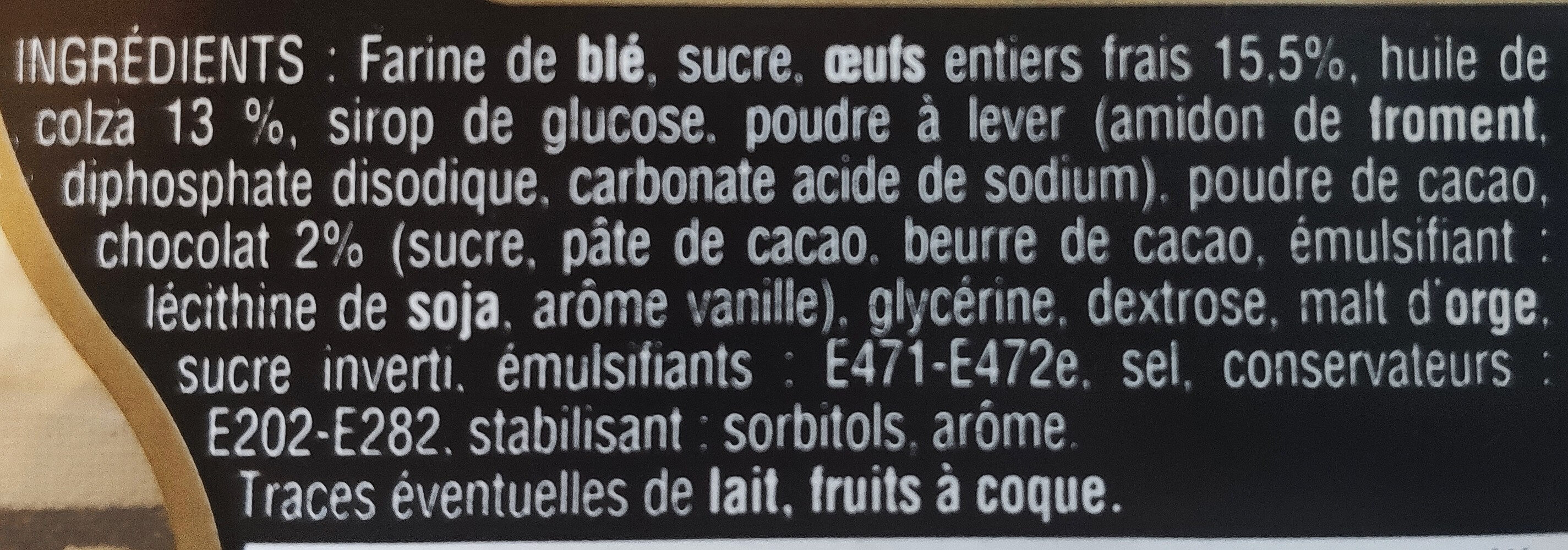 Madeleines au chocolat - Ingredients - fr