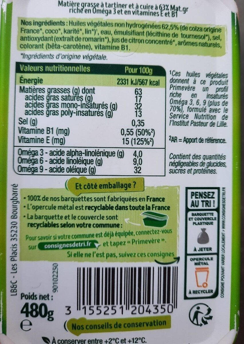 Margarine Tartine et Cuisson - Valori nutrizionali - fr