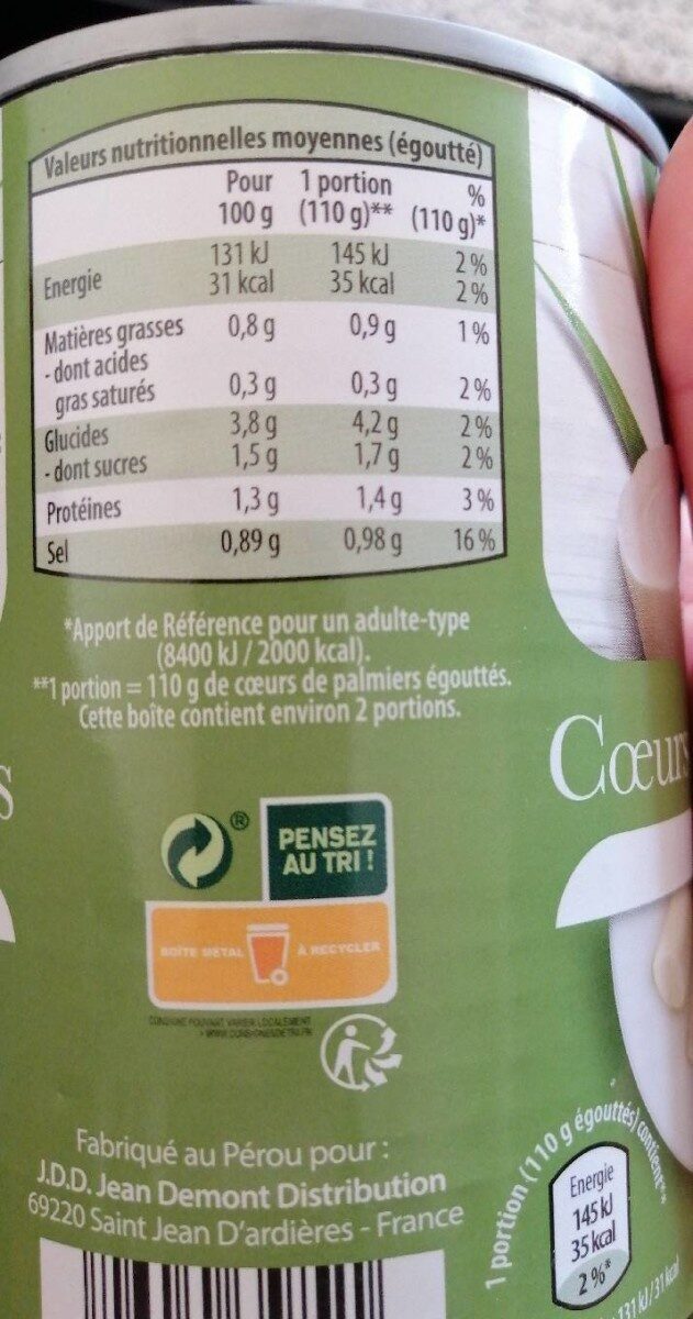 Cœur de palmier - Nutrition facts - fr