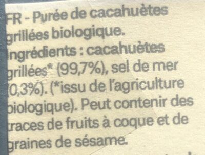 Beurre de Cacahuètes Bio - Ingrédients