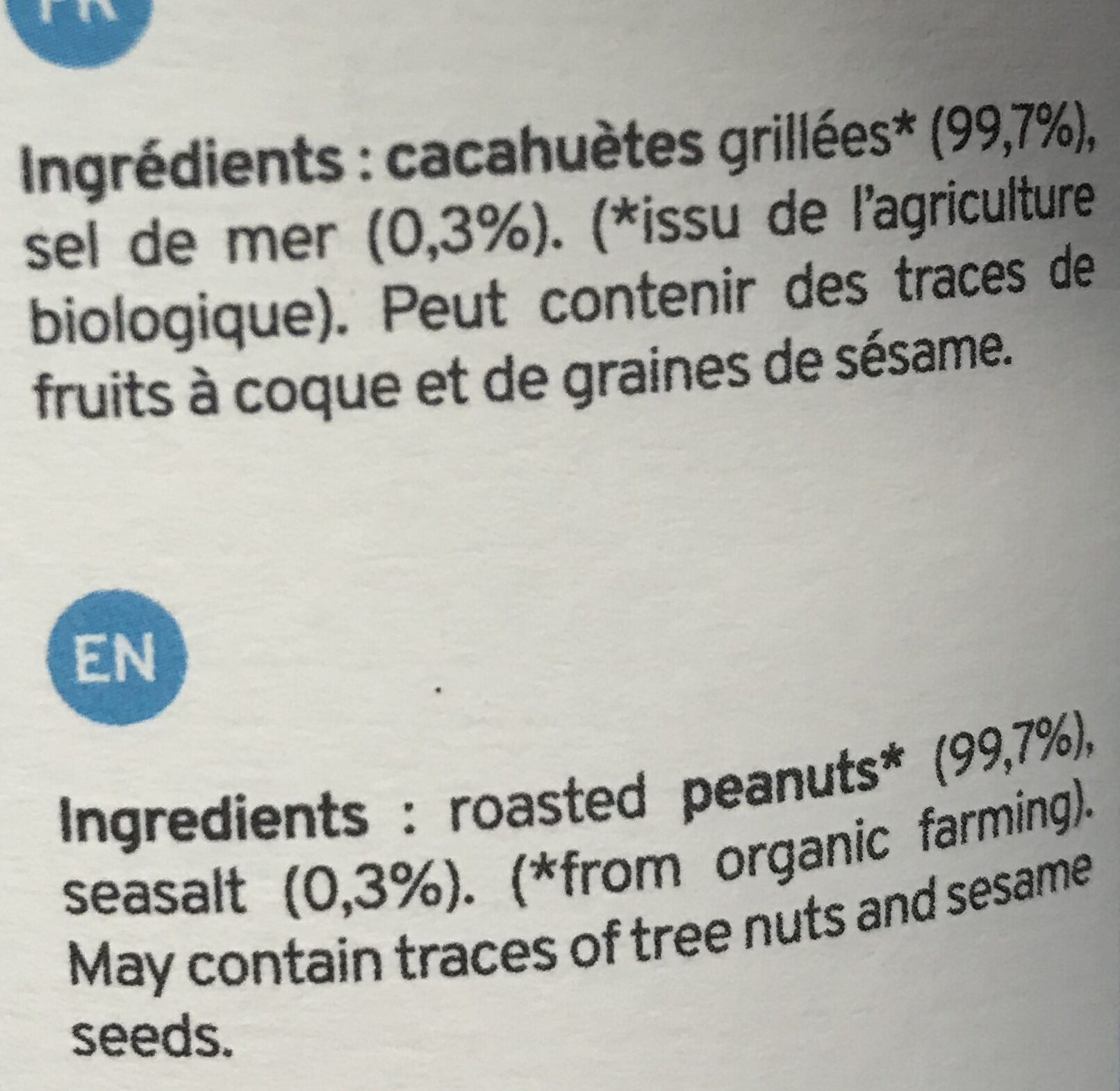 Beurre de Cacahuètes Bio - Ingrédients