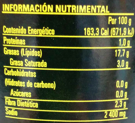 Aceitunas deshuesadas Búfalo - Información nutricional