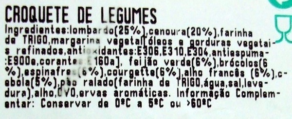 Croquete de Legumes - Take-away - Ingredients - pt