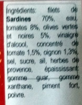 Filets de Sardines Sauce à la Provençale - Ingrédients