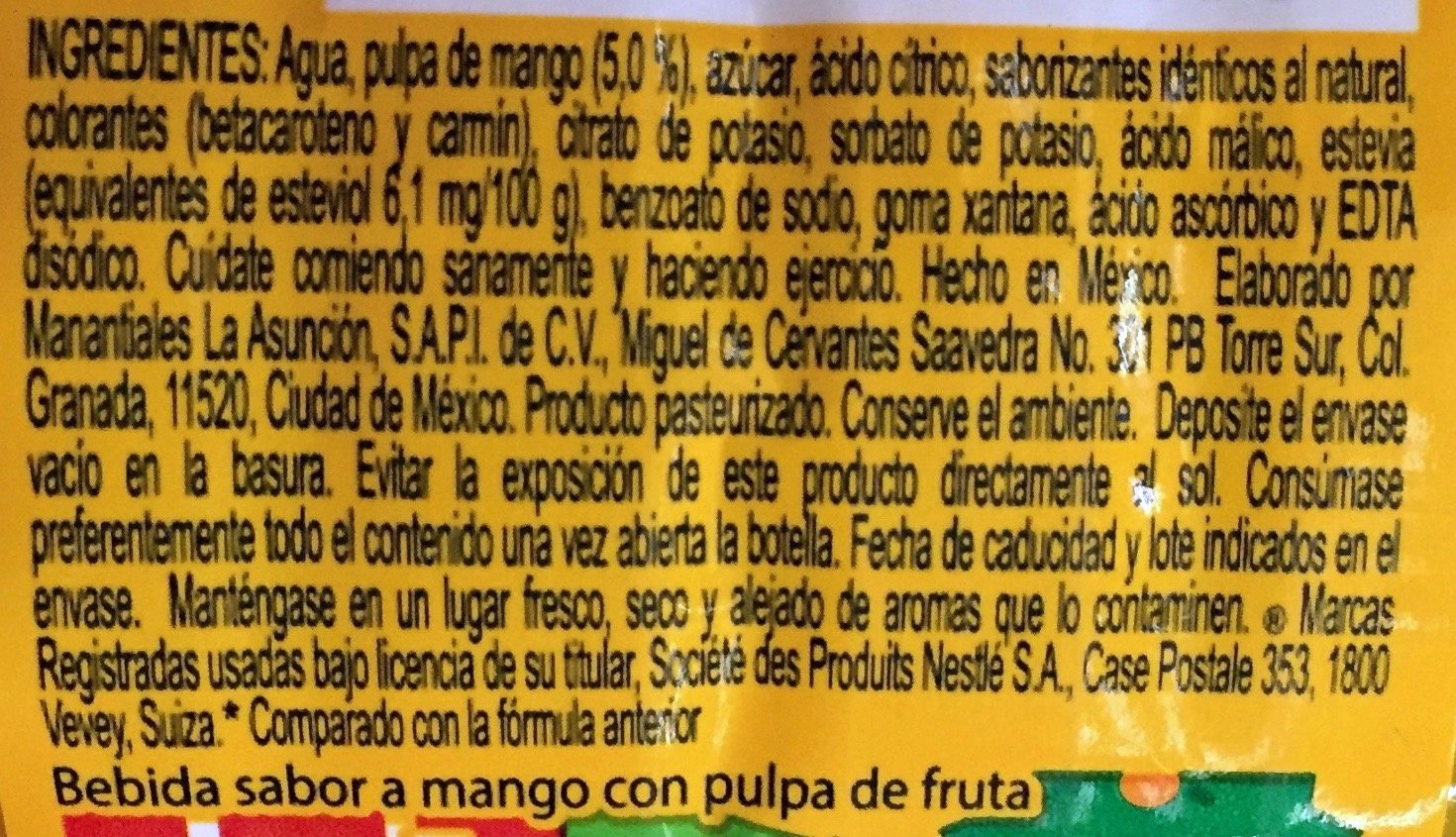 Nestle Agüitas Mango - Ingrediënten - es