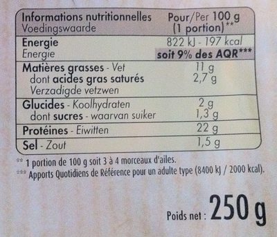Manchons/ailerons de poulet bio rôtis Maître Coq - Voedingswaarden - fr