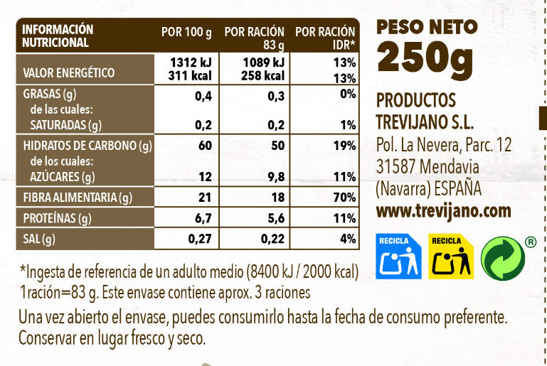 Arroz integral con trigueros - Nutrition facts - es