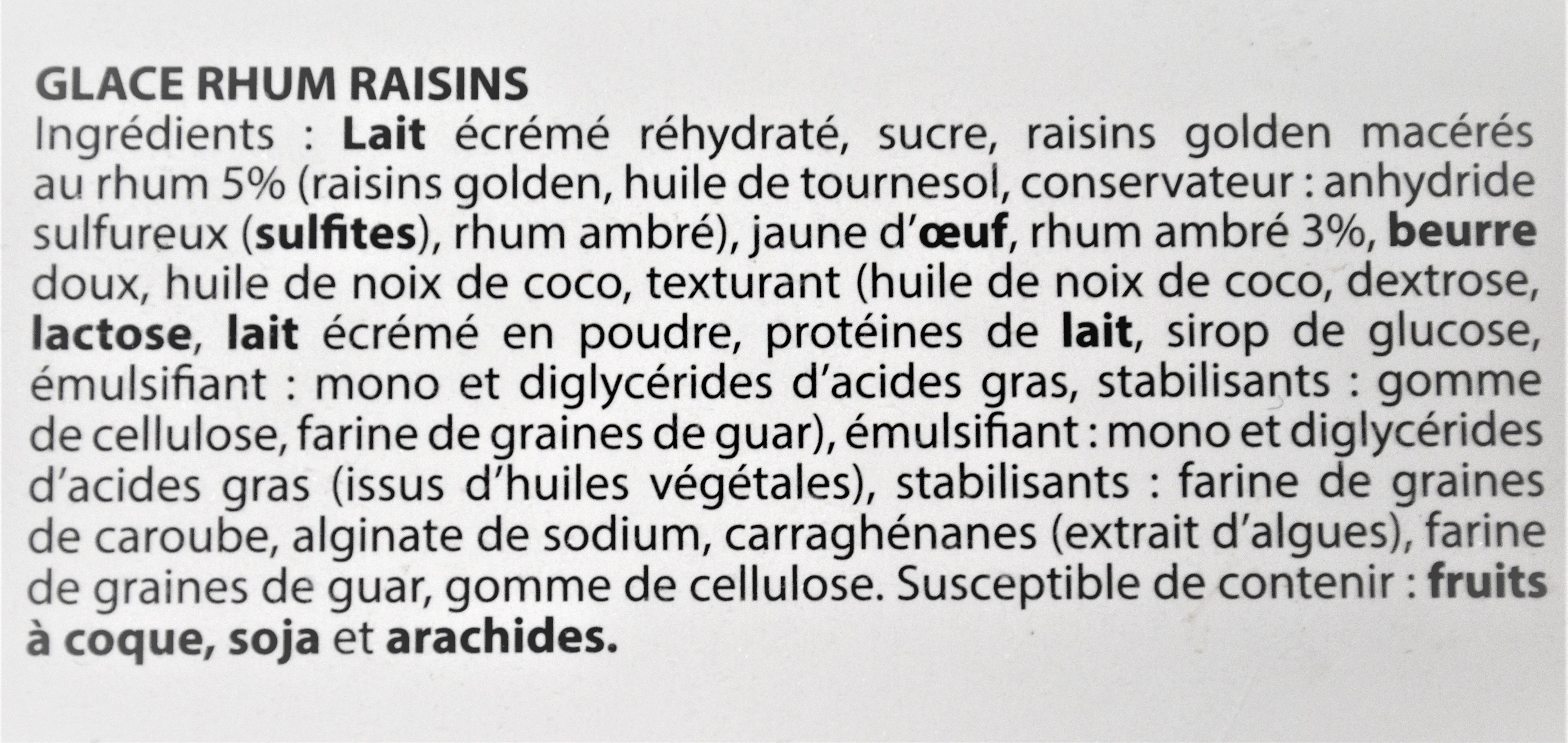 Glace RHUM RAISINS, raisins gloden macérés - Ingredientes - fr