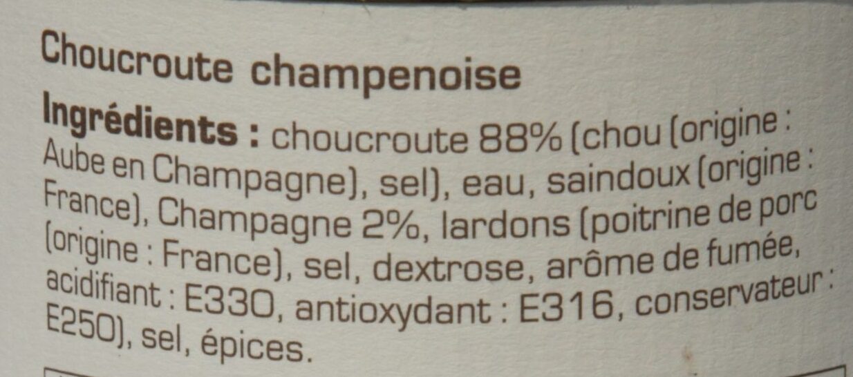 Choucroute champenoise - Ingrédients