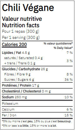 Chili végane - Nutrition facts - fr