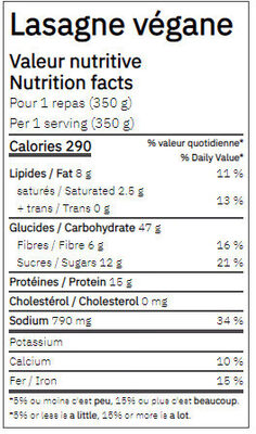 Lasagne végane - Nutrition facts - fr