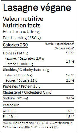 Lasagne végane - Nutrition facts - fr