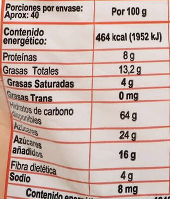 Granola Don Luis de cereales horneados - Información nutricional