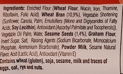 Sesame Seeds Bran and Sesame Cracker - Ingredients