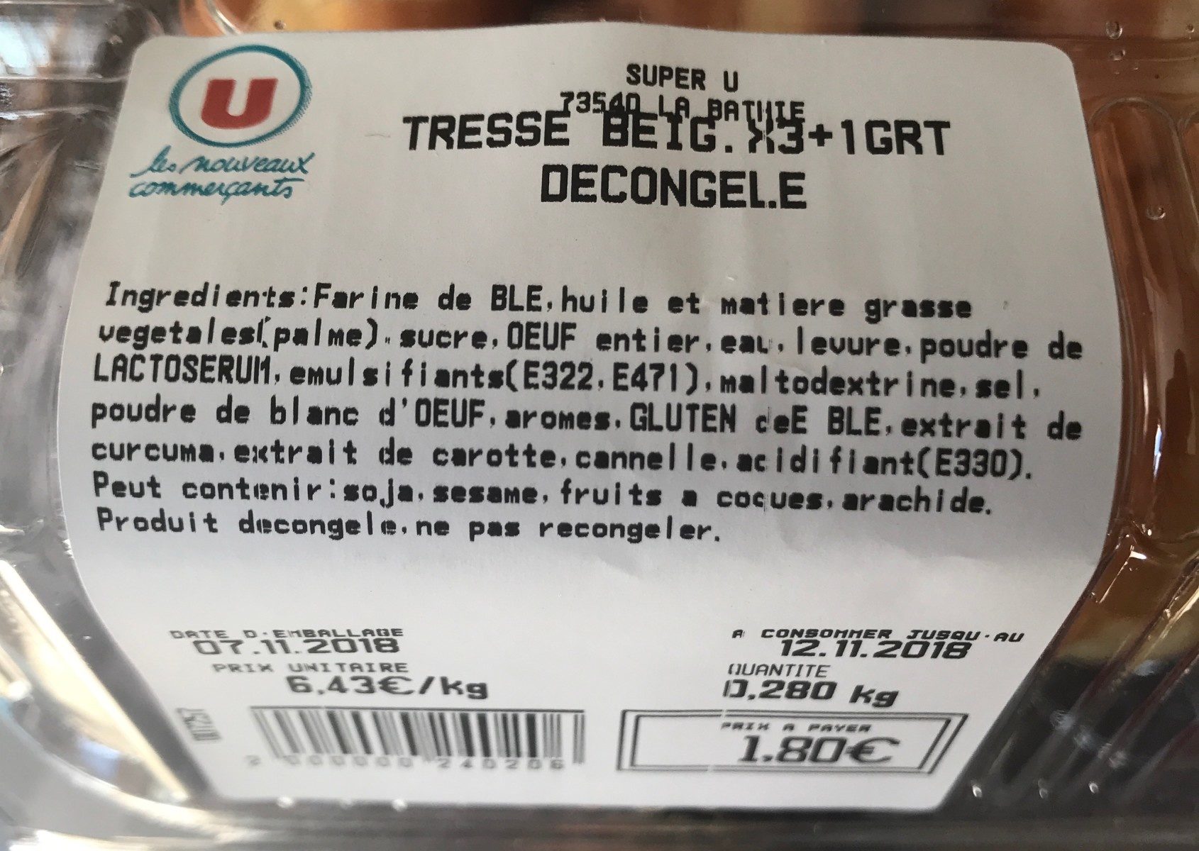 Tresse Beignet Decongele - Ingredients - fr