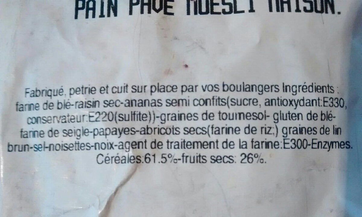 Pain pavé muesli maison - Ingredients - fr