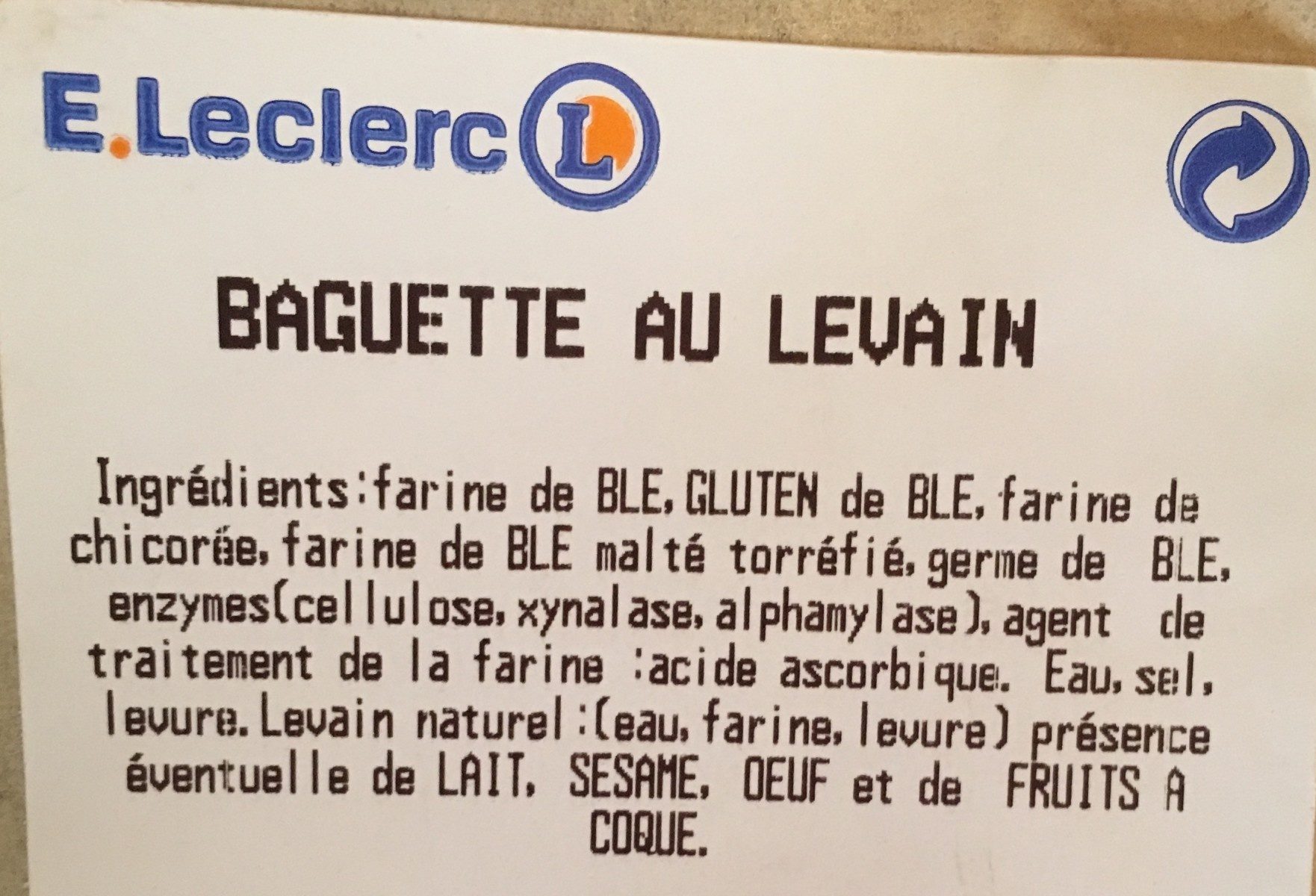 Baguette au levain - Ingredients - fr